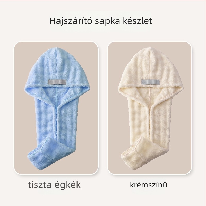 Korall fleece-ből készült hajszárító sapka, 150d szál, 80–99 g tömeg, varrás, rendkívül nedvszívó és gyorsan száradó