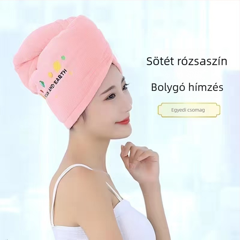 Korall velúr női zuhanysapka hímzett, nedvszívó és gyorsan száradó, hosszú hajra, karikatúra mintás turbán hajápoláshoz