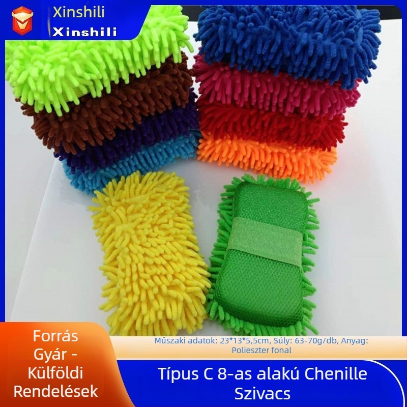 Autómosó kesztyű chenille szivacsblokkal, 70 g, 32 szálú fonal, combkötés, erős tisztítóhatás és magas nedvességelnyelés