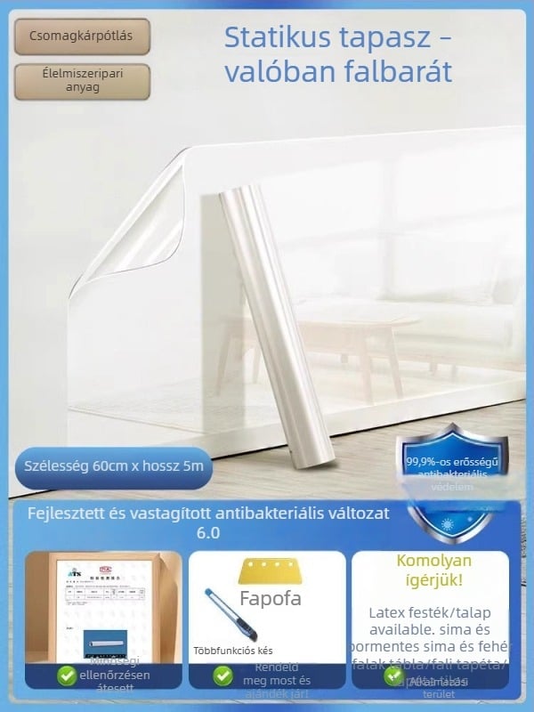 Látható PVC falvédő fólia latex falakhoz, antistatikus, vízálló, antibakteriális, nedvességálló