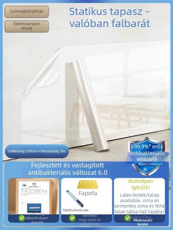 Látható PVC falvédő fólia latex falakhoz, antistatikus, vízálló, antibakteriális, nedvességálló