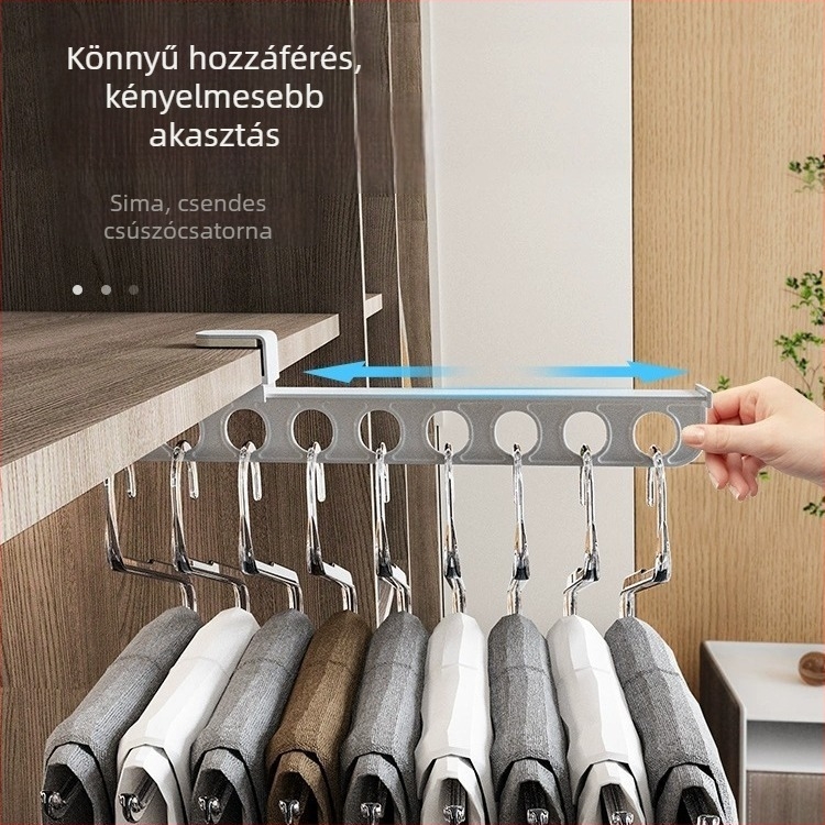 Nadrágtartó állvány gardróbhoz húzható mechanizmussal, PP anyag, 50 darabos csomag, független gyártó, nyomtatott logó