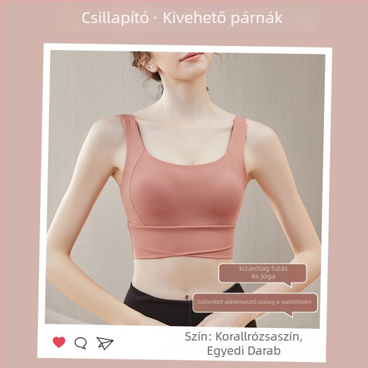 Hátsó vonalú jóga melltartó rögzített kosaras kialakítással és melltáji párnákkal, integrált sportos top futáshoz és edzéshez