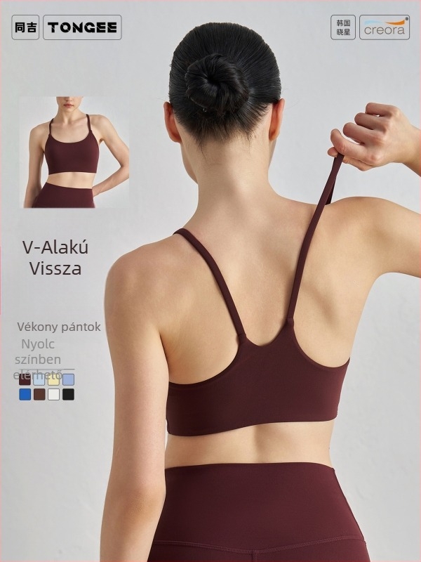 Női sportmelltartó vékony pántokkal, ütésálló és anti-prolaps, hátsó dizájn jóga stílusban, magas intenzitású edzésekhez | Anyag: Nylon; Fő anyag: Nylon; Kosárméret: 3/4; Pánt típus: fix kettős