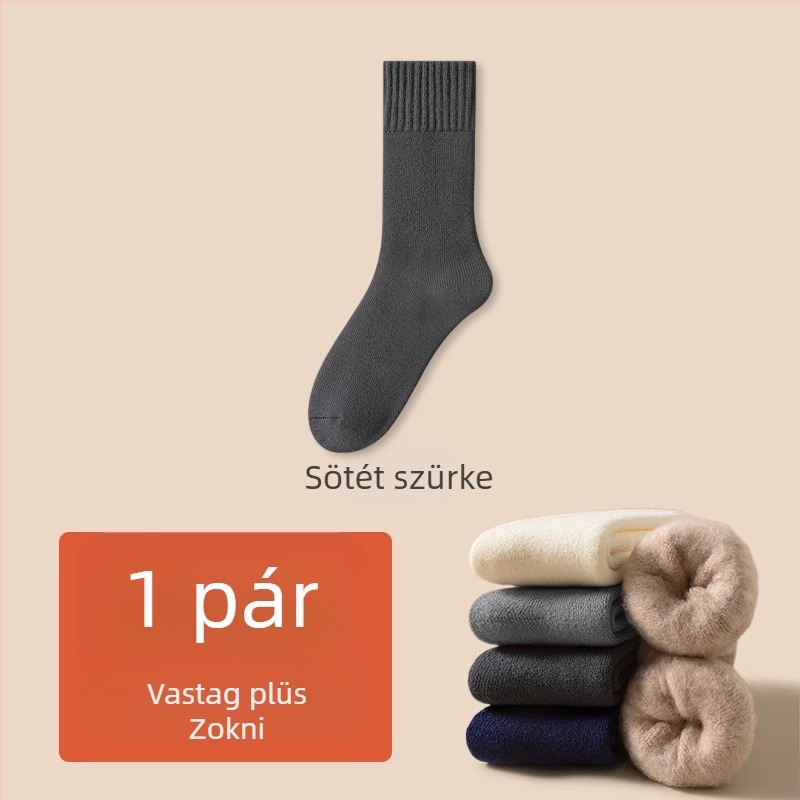 Férfi téli vastag zokni poliészterből, középmagasságú szár, egyszínű, egyszálas kötés, csúszásmentes
