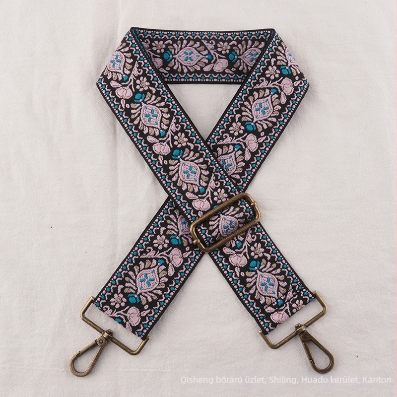 5 cm széles, színes etnikai stílusú táska vállpánt, keresztpántként használható, állítható hosszú cserepánt
