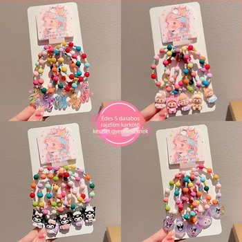 Kézzel készített gyerek karkötő műanyag/gyanta anyagból, rajzfilmszerű figurával, koreai stílusú, 5 darabos Princess sorozat, egyenként csomagolva.