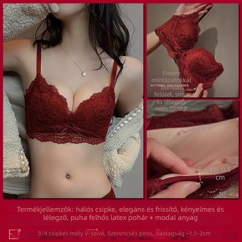 3/4 kosár latex formázott melltartó, csipkés nylon főanyaggal, légáteresztő és Push-Up, hátul három sor kapoccsal záródó