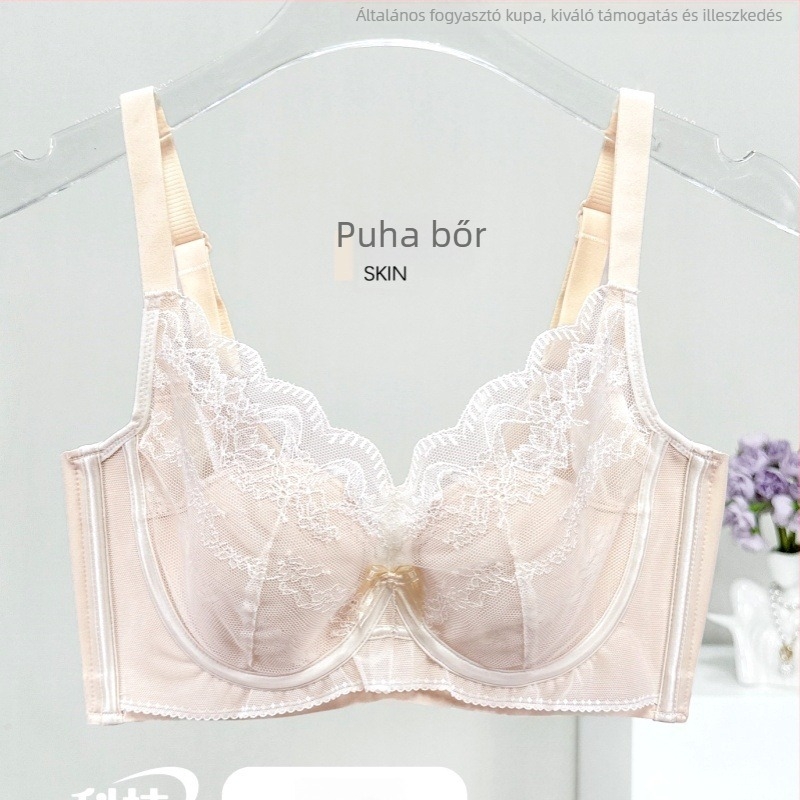 Csipkés nejlon melltartó, 3/4 kosár, vékony formázott kosár, lélegző, állítható