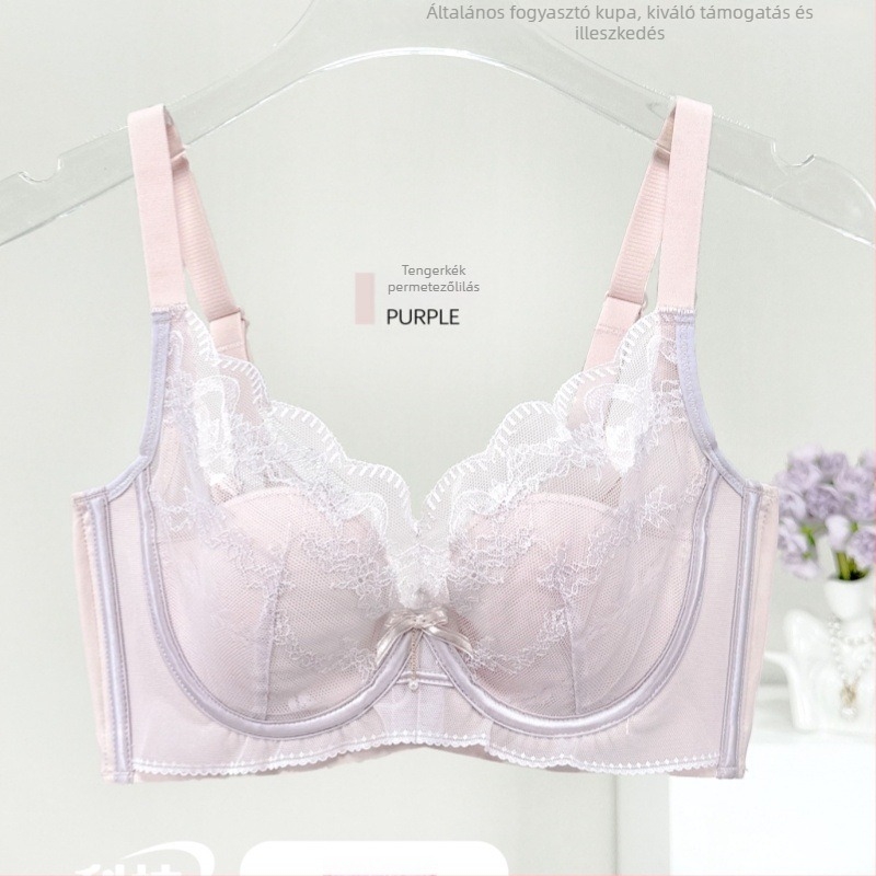 Csipkés nejlon melltartó, 3/4 kosár, vékony formázott kosár, lélegző, állítható
