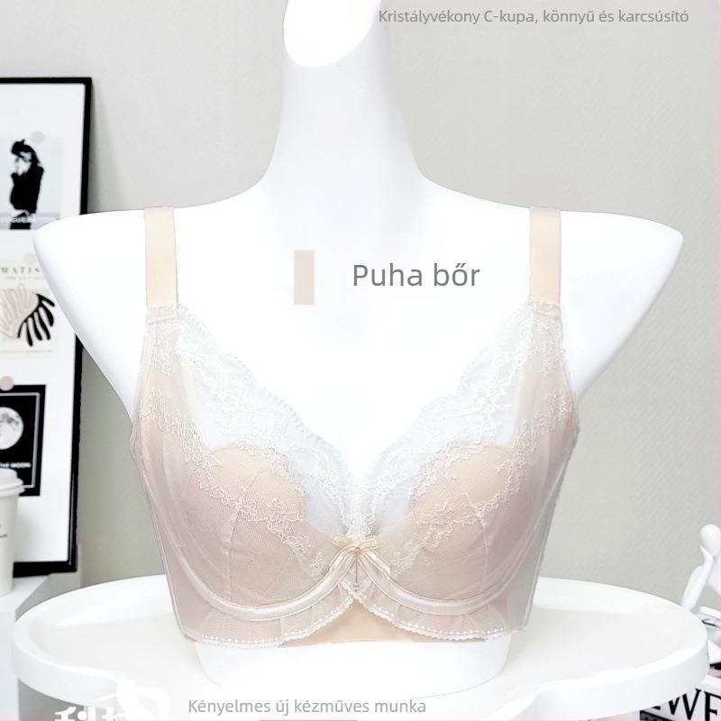 Csipkés nejlon melltartó, 3/4 kosár, vékony formázott kosár, lélegző, állítható