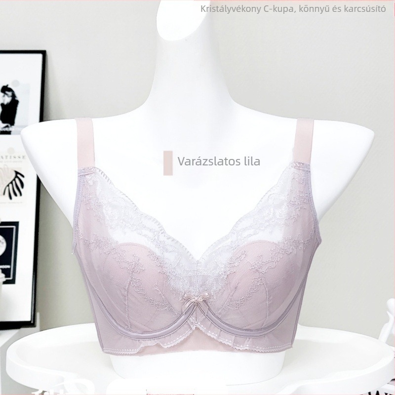 Csipkés nejlon melltartó, 3/4 kosár, vékony formázott kosár, lélegző, állítható