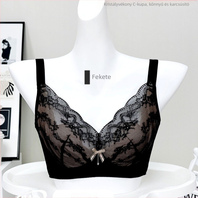 Csipkés nejlon melltartó, 3/4 kosár, vékony formázott kosár, lélegző, állítható