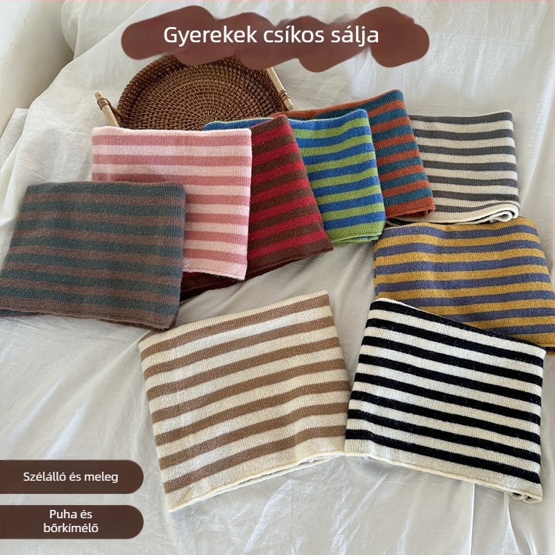 Gyerekeknek szóló téli kötött nyakmelegítő sál, csíkos, poliészter, melegen tart, többfunkciós – viselhető arcmaszként is