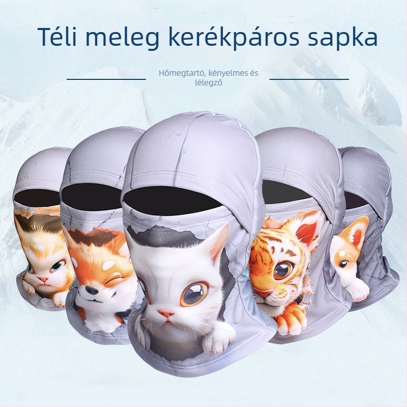 Gyerek pulóver sapka, meleg és szélálló, fleeces béléssel, kupola alakú, téli használatra, 4–10 évesek, Moon Bear, poliészter és spandex