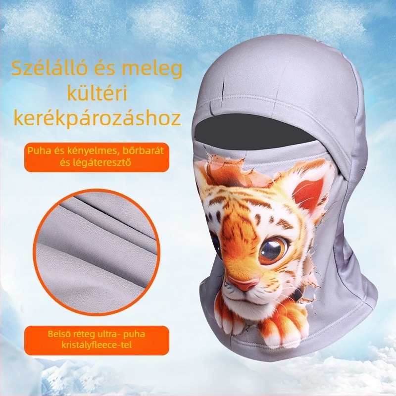 Gyerek pulóver sapka, meleg és szélálló, fleeces béléssel, kupola alakú, téli használatra, 4–10 évesek, Moon Bear, poliészter és spandex