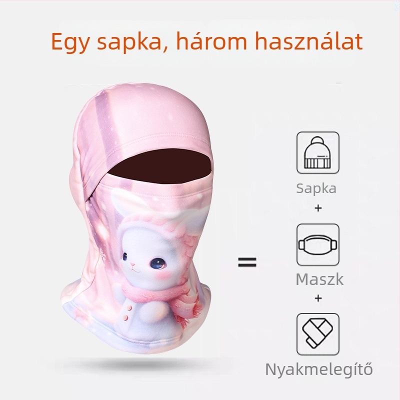 Gyerek pulóver sapka, meleg és szélálló, fleeces béléssel, kupola alakú, téli használatra, 4–10 évesek, Moon Bear, poliészter és spandex