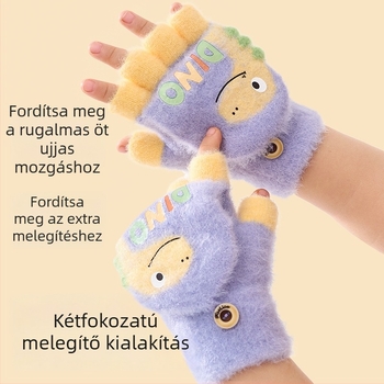 Gyerekeknek készült félujjas kötött kesztyű fleece belsővel, uniszex, őszi–téli íráshoz
