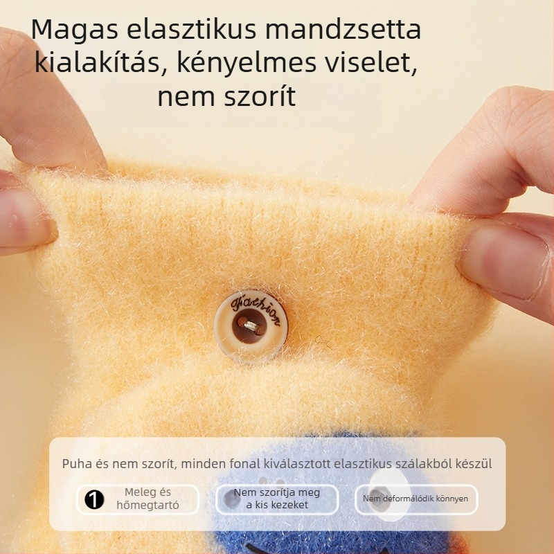 Gyerekeknek készült félujjas kötött kesztyű fleece belsővel, uniszex, őszi–téli íráshoz