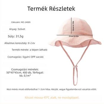 Babáknak készült horgász sapka; napvédelem, légáteresztő, árnyékoló; rövid karima; kupola alakú teteje; szövet