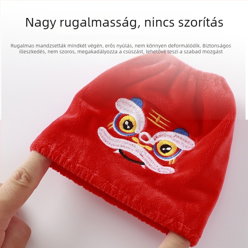 Meleg karvédők gyerekeknek, kínai stílusú hímzéssel, piros színben, Újévhez, 1–8 éveseknek.