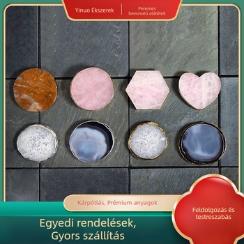 Achát köves poháralátét élekkel — kerek és négyszögletes szeletek