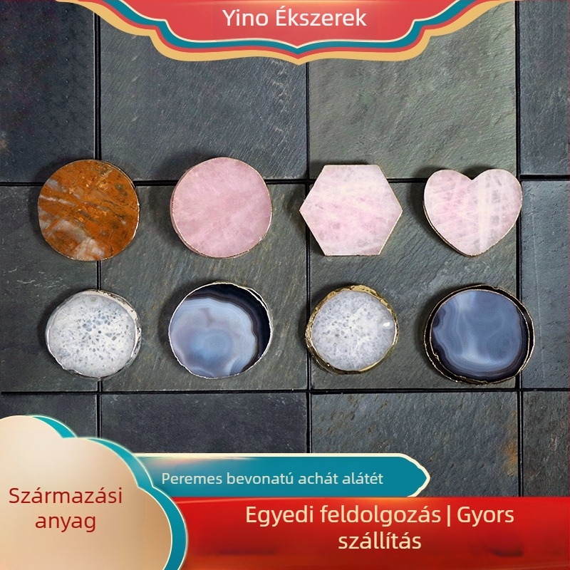 Achát köves poháralátét élekkel — kerek és négyszögletes szeletek