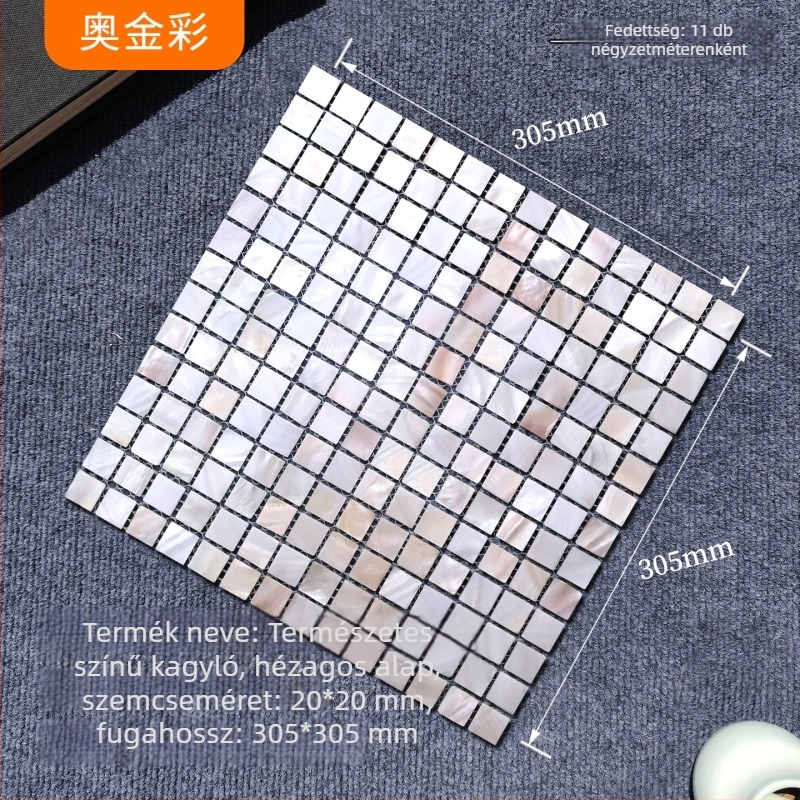 Kagyló-mózaik öntapadós belső falra való csempe — puzzle mintázat, vízálló, fényes felület (Anyag: Kagyló; Minta: Puzzle; Speciális cél: Vízálló; Alkalmazható felület: Belső fal)