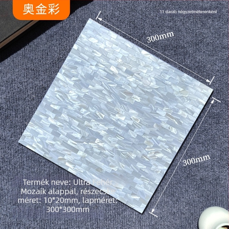 Kagyló-mózaik öntapadós belső falra való csempe — puzzle mintázat, vízálló, fényes felület (Anyag: Kagyló; Minta: Puzzle; Speciális cél: Vízálló; Alkalmazható felület: Belső fal)