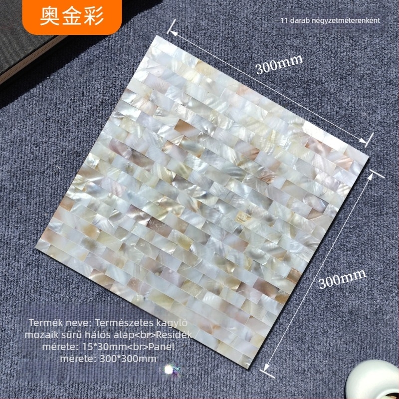 Kagyló-mózaik öntapadós belső falra való csempe — puzzle mintázat, vízálló, fényes felület (Anyag: Kagyló; Minta: Puzzle; Speciális cél: Vízálló; Alkalmazható felület: Belső fal)