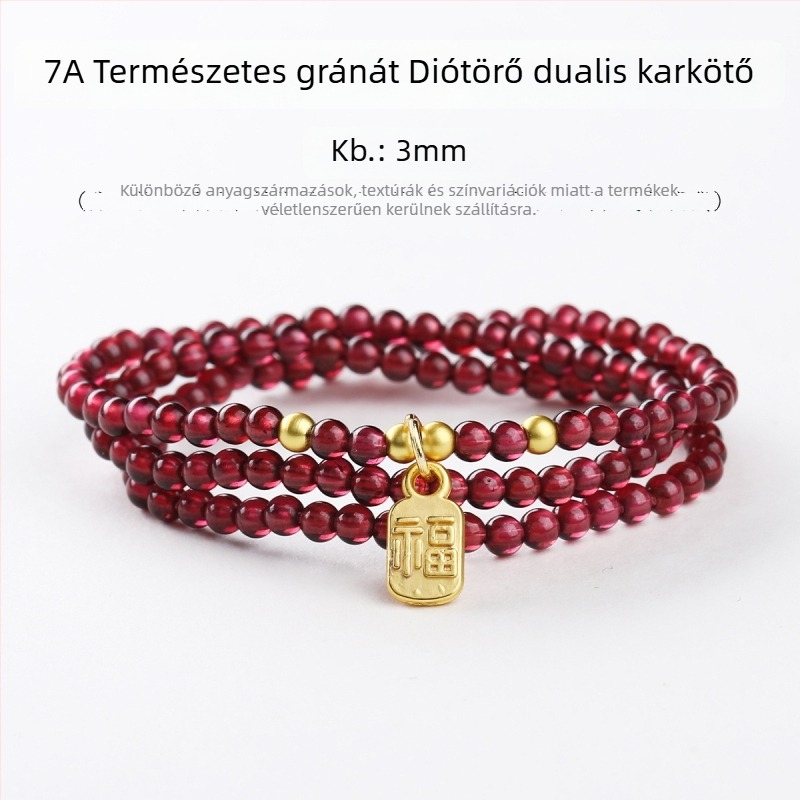 Nemes gránát karkötő nőknek (három kör, ultra vékony, geometriai design)