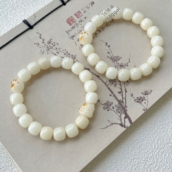 Bodhi gyökerén faragott karkötő macska karma alakú dizájnnal, Wenwan stílus, természetes, uniszex, Buddha gyöngyök
