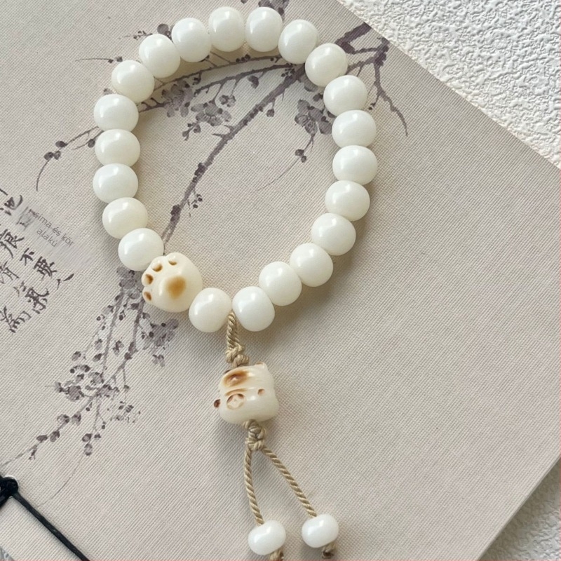 Bodhi gyökerén faragott karkötő macska karma alakú dizájnnal, Wenwan stílus, természetes, uniszex, Buddha gyöngyök
