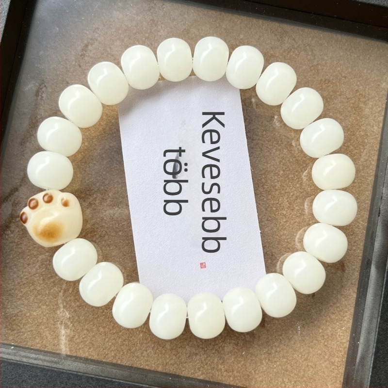 Bodhi gyökerén faragott karkötő macska karma alakú dizájnnal, Wenwan stílus, természetes, uniszex, Buddha gyöngyök