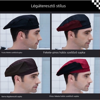 Nyári szakácsberet légáteresztő hálós anyaggal, poliészter, nyomtatott logóval, catering munkás sapka