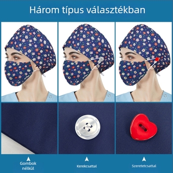 Nyomtatott pamut sebészeti sapka elasztikus pánttal, fejfedő nővér és orvos számára, rajzolt mintával