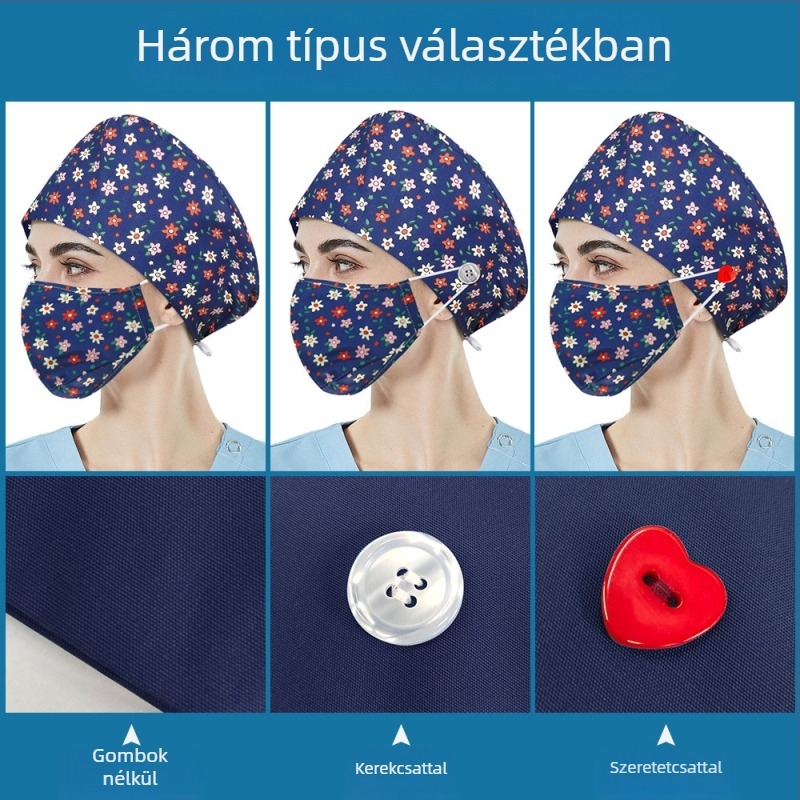 Nyomtatott pamut sebészeti sapka elasztikus pánttal, fejfedő nővér és orvos számára, rajzolt mintával
