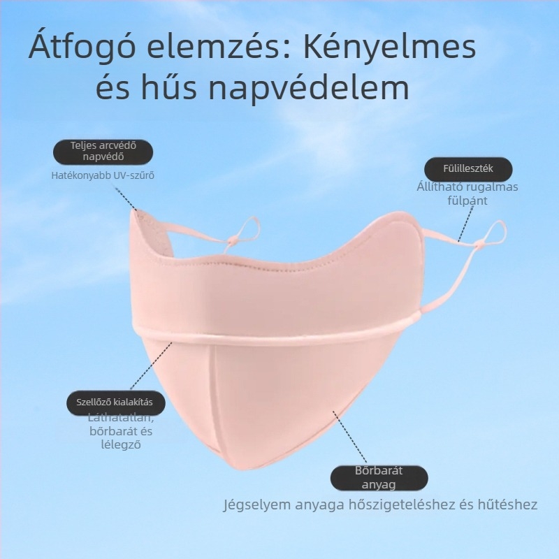 Uniszex nyári UV-védő arcmaszk UPF50+, légáteresztő, 3D forma Ice Silk anyagból