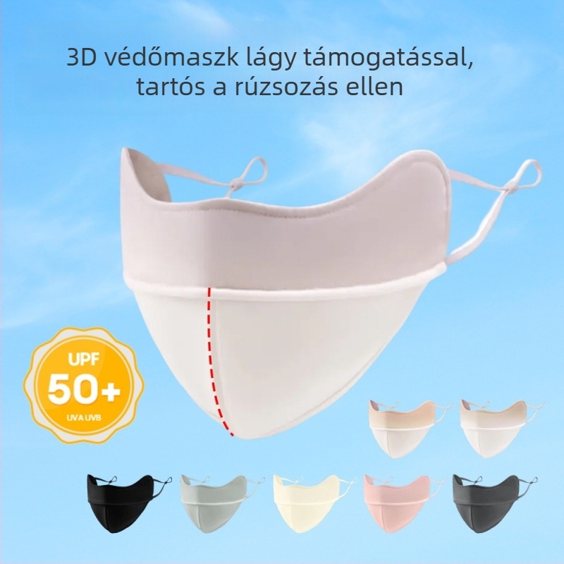 Uniszex nyári UV-védő arcmaszk UPF50+, légáteresztő, 3D forma Ice Silk anyagból