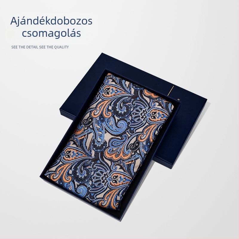 Férfi duplaoldalas négyszögletes sál, jellegzetes hímzéssel, poliészter anyag, téli