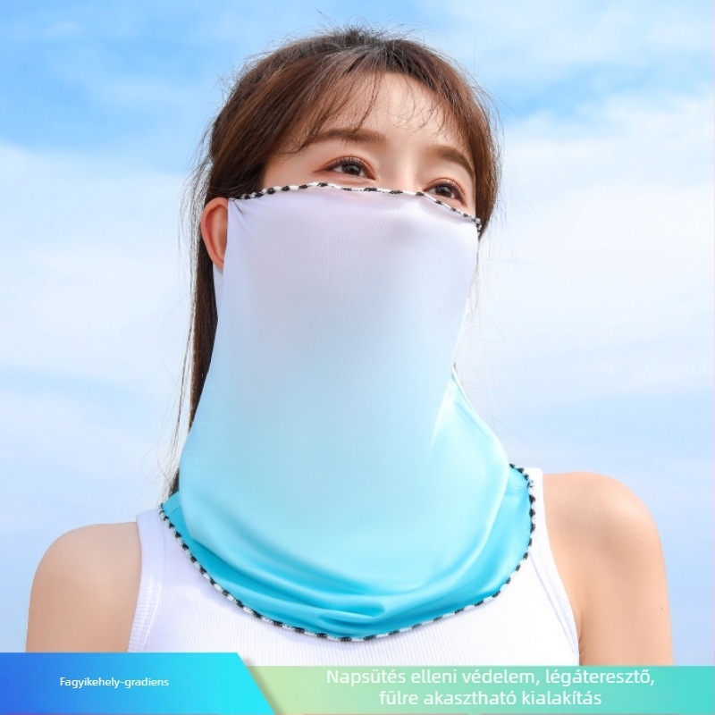 Ice Silk Gradient UV Nyakmaszk Fülhurkokkal, Légáteresztő Nőknek Nyári Kültéri Kerékpározáshoz