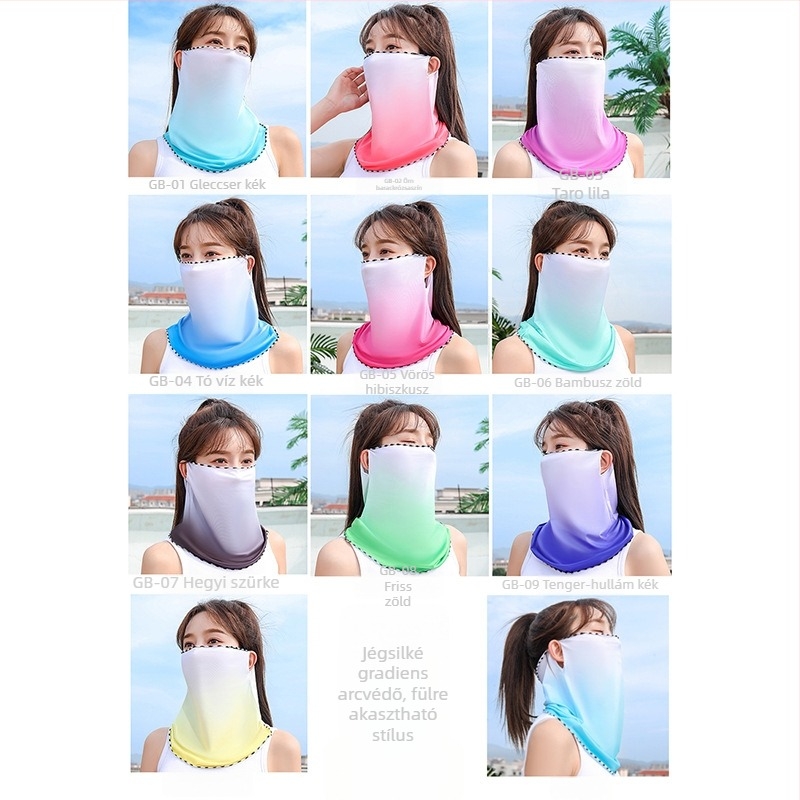 Ice Silk Gradient UV Nyakmaszk Fülhurkokkal, Légáteresztő Nőknek Nyári Kültéri Kerékpározáshoz