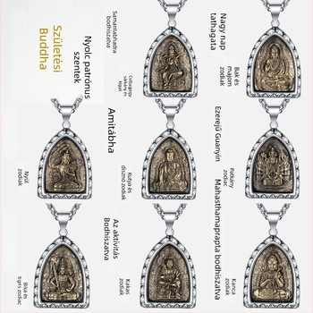 Titánium acélból készült Buddha medálos nyaklánc, nyolc védőszent, hátoldali zodiákus, gyémánt díszítés