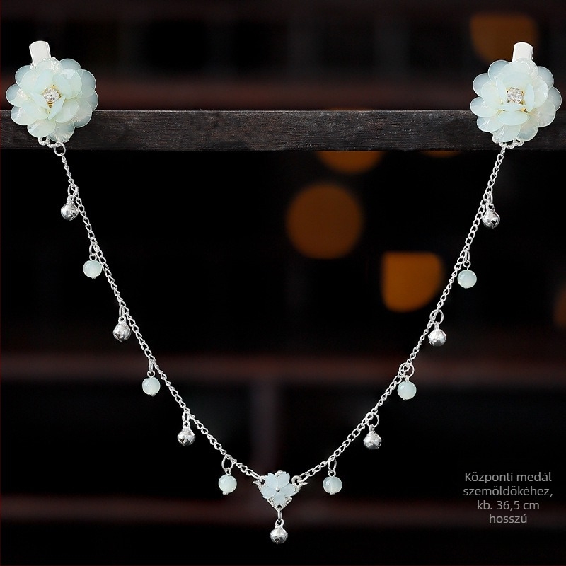 Hanfu-stílusú homlokdísz, ötvözet, vintage hajkiegészítő kamélia virággal, kézzel kötött, kód A355, származás: Jinhua