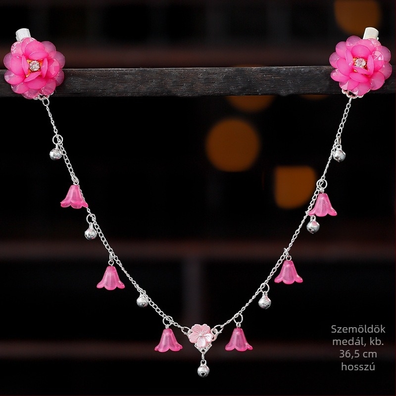 Hanfu-stílusú homlokdísz, ötvözet, vintage hajkiegészítő kamélia virággal, kézzel kötött, kód A355, származás: Jinhua