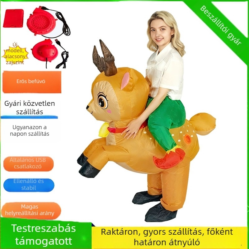 Karikatúra maszkot jelmez – felfújható szarvas kellék színpadi előadásokhoz (210T anyag; felfújható; fél-manualis és fél-mechanikus kivitelezés; alkalmas ünnepekre és előadásokra)