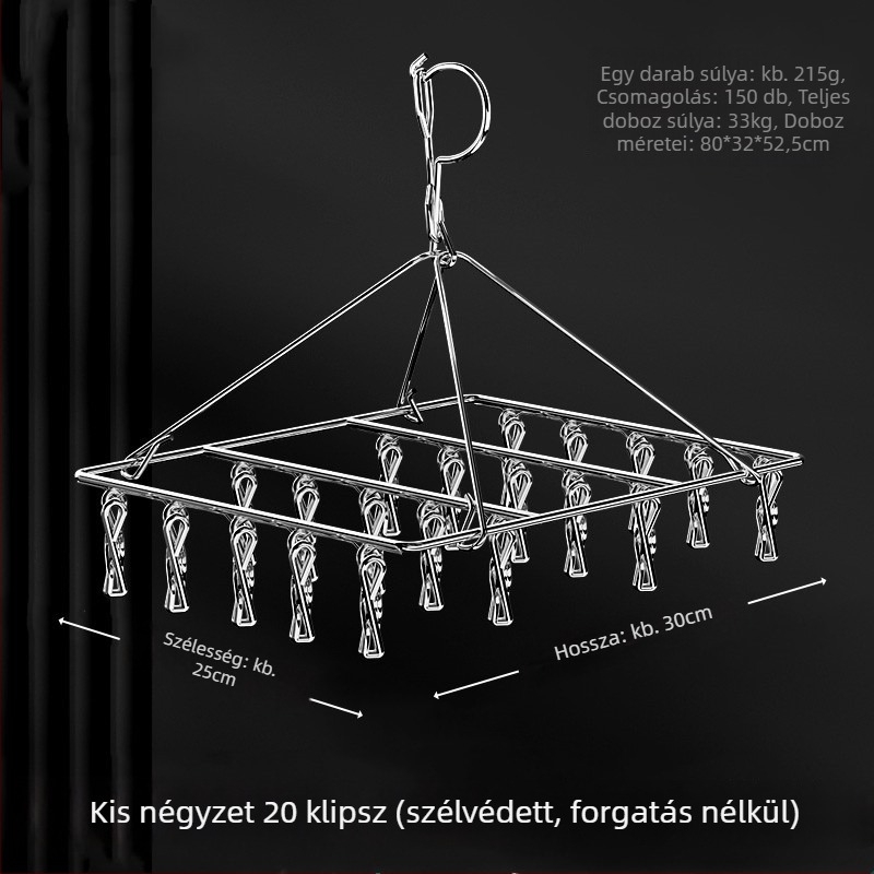Rozsdamentes acél szárító klipek, modell YDX-FX30, 100 darabos csomag, fehérneműre, nadrágra és zoknikra