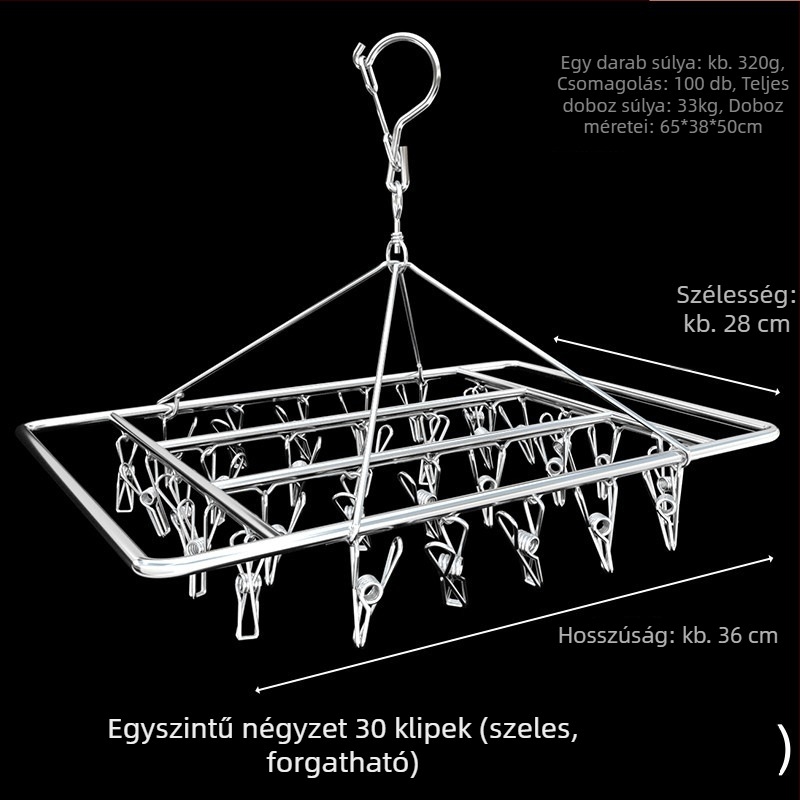 Rozsdamentes acél szárító klipek, modell YDX-FX30, 100 darabos csomag, fehérneműre, nadrágra és zoknikra