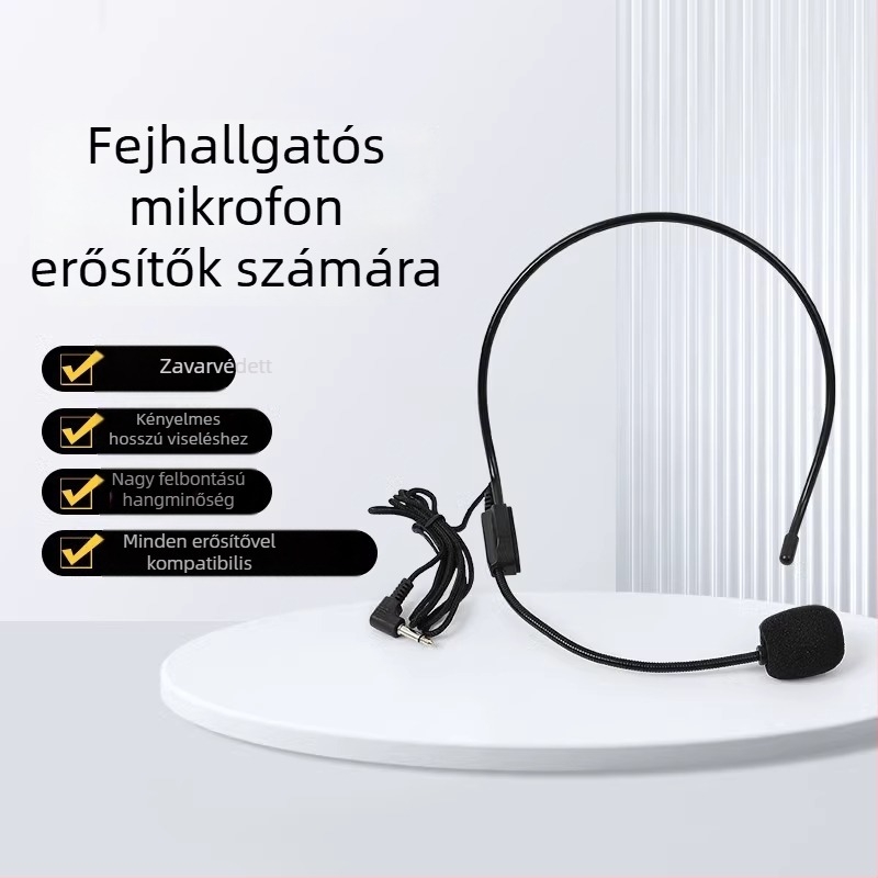 Vezetékes fejre szerelhető mikrofon tanárok számára, előadásokhoz és élő közvetítésekhez, konferenciamikrofon, mozgó tekercs, akkumulátor nélkül