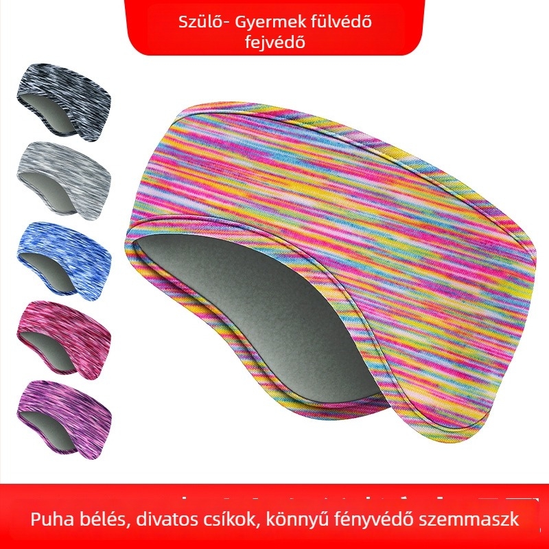 Gyerekeknek való téli fejpánt dupla fleece belsővel, csíkos mintával, poliészter anyag, minimalist stílus
